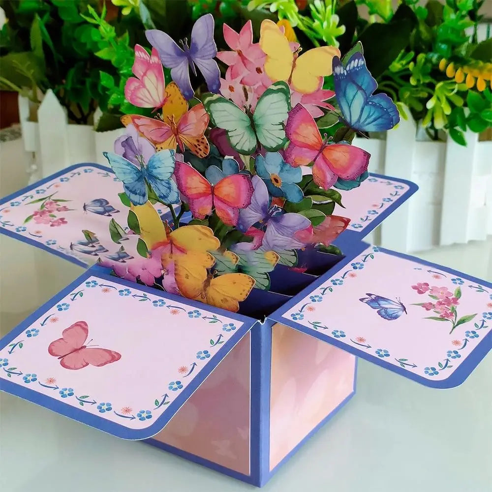 3D Pop UP Happy Birthday Greeting Invitation Cards Gift Card Thank You Flower Balloon Butterfly Vehicle Miniatures Postcard