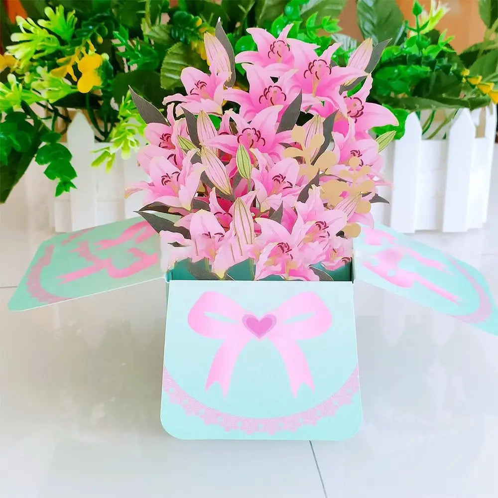 New 3D Pop Up Bouquet Flowers Happy Mother's Day Card 3D Greeting Cards Birthday Postcard Thank You Girlfriend Teacher Gifts